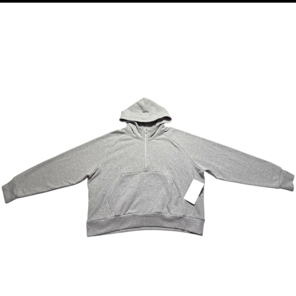 Athleta Easy Fleece 1/2 Zip Light Gray Hoodie Size Large NWT - Picture 3 of 6